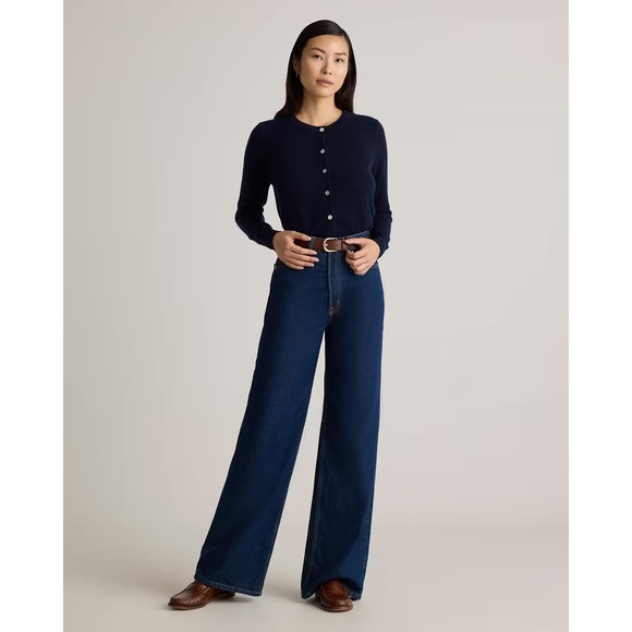 Quince Mongolian Cashmere Cardigan Sweater Navy Medium New With Tags - Picture 2 of 9